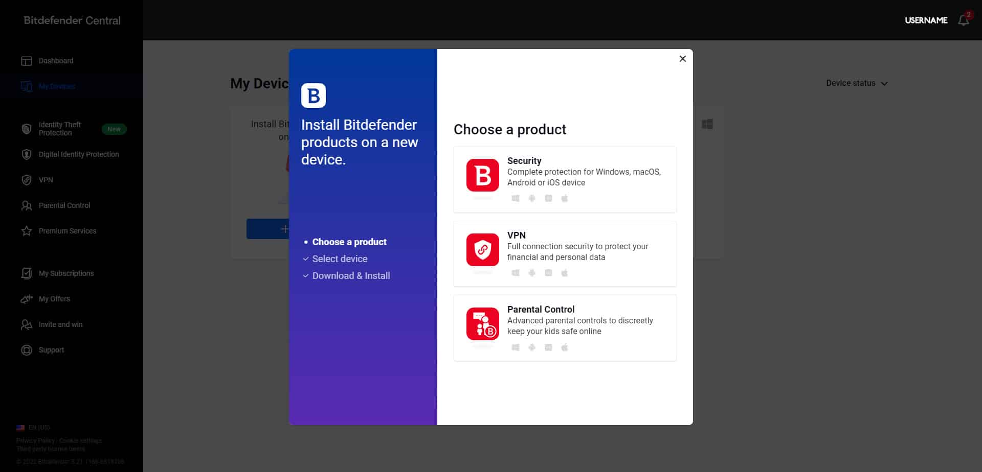 يسمح لك Bitdefender بتثبيت جميع المنتجات على الأجهزة وأنظمة التشغيل المختلفة من مكان واحد.