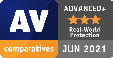 The Advanced Award of AV Comparatives for Bitdefender in Jun 2021