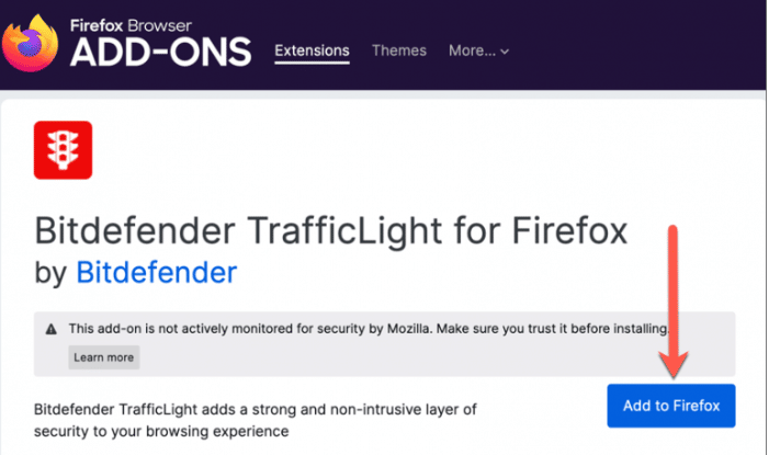 Adding Bitdefender Trafficlight Extension via Firefox Browser Add-Ones