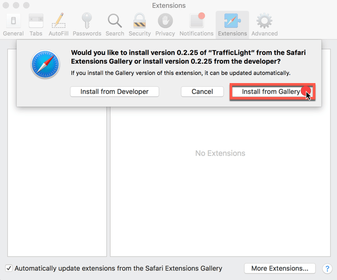 Adding Bitdefender Trafficlight Extension via Safari Extensions